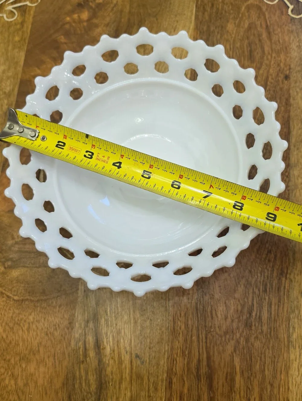 Vtg Westmoreland Milk Glass Doric Open Lace Edge Pedestal Bowl 9